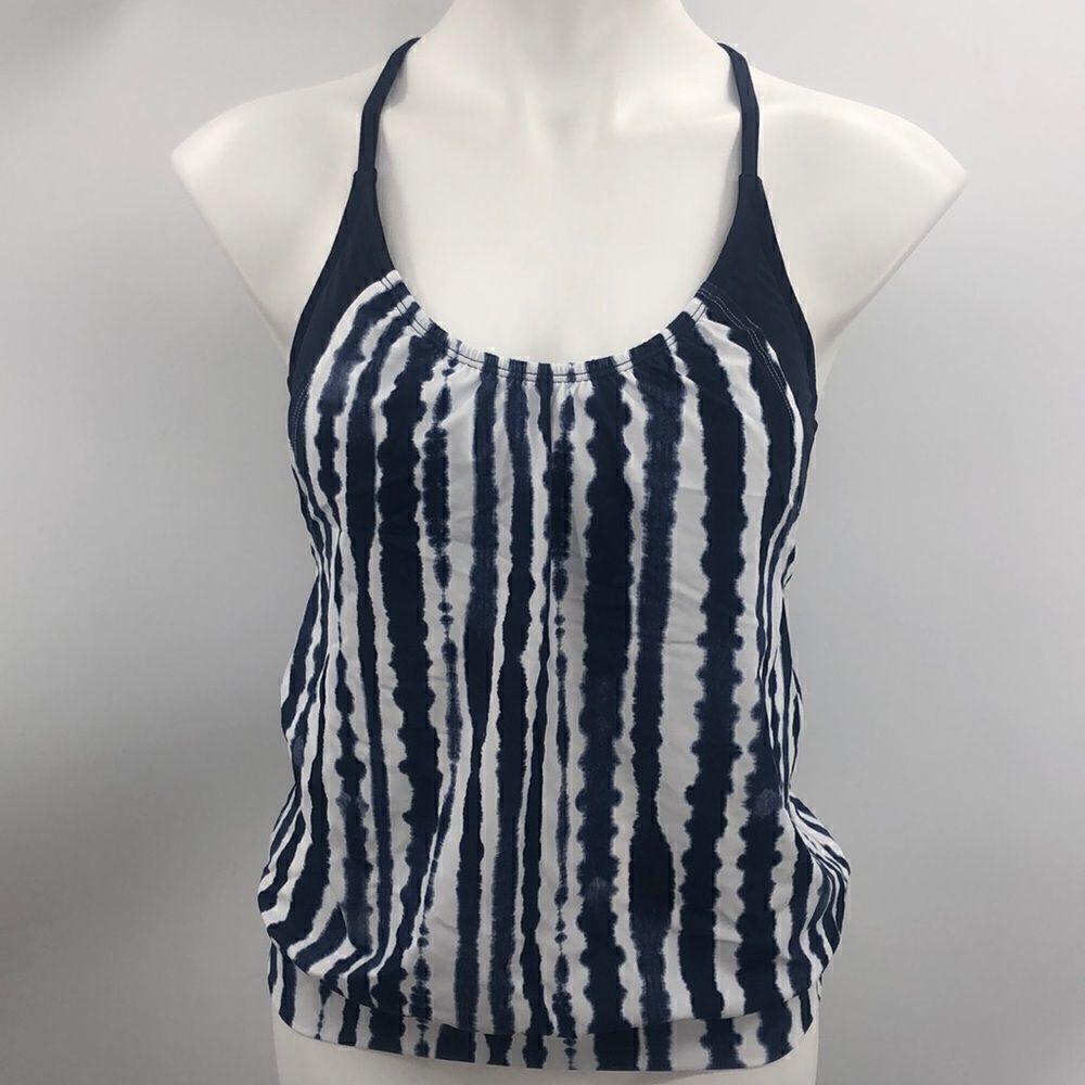Athleta tie dye crisscross blue white tankini 34B/C